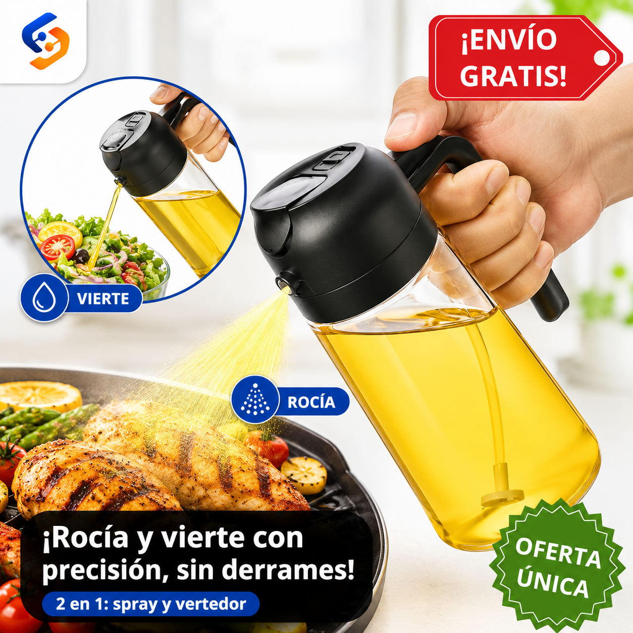 Oiluxe™ | Dispensador de Aceite 2 en 1